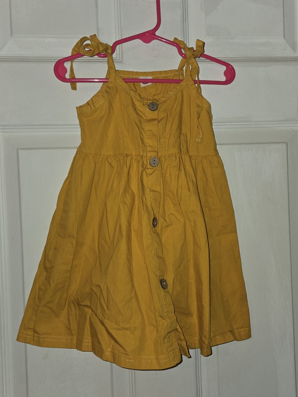 Girls' Mustard Button-Front Summer Dress with Tie Straps SZ 2T